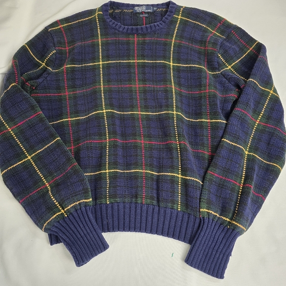 Vintage Polo Ralph Lauren Plaid Pullover Classic Cotton Sweater XXL Preppy Hip